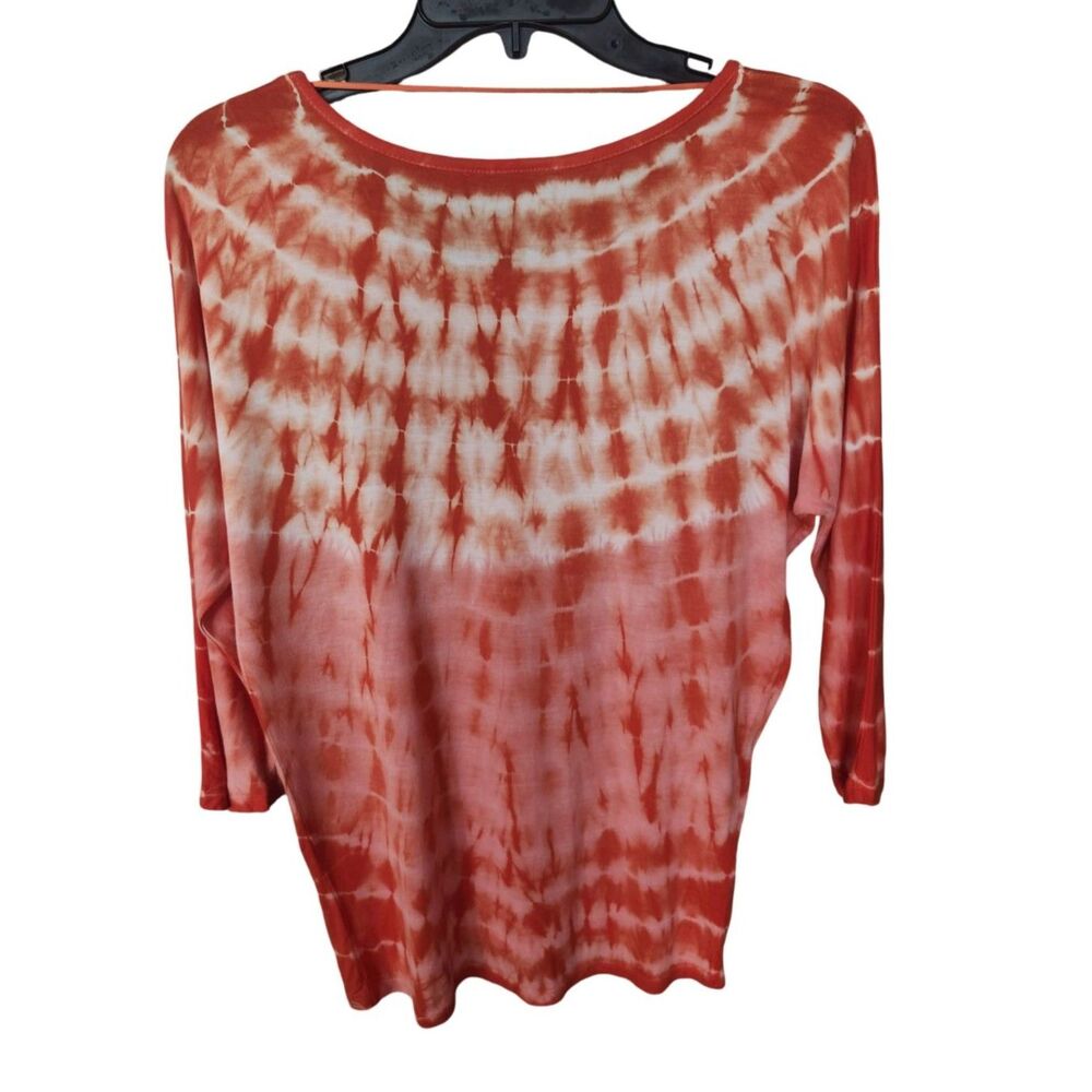 INC International Concepts Coral Orange Tie Dye Rhinestone Top - Picture 2 of 7